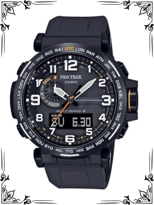 Casio PRW6600Y Series  Pro Trek  100M WR  Compass  AltBaro-Thermo  Tough Solar Power  Atomic Timekeeping  1-100 SEC Stopwatch  Countdown Timer  World Time