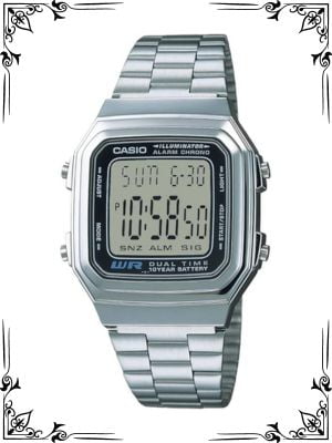 Casio Men's Vintage A178WA-1A Silver Stainless-Steel Quartz Watch with Grey Dial