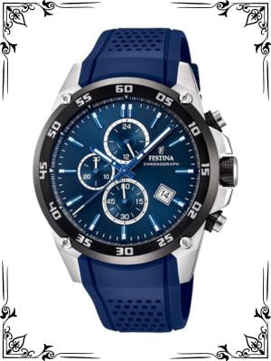 Festina 'The Originals Collection' Men's Quartz Watch with Blue Dial Chronograph Display and Blue Rubber Strap F203302